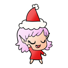 happy gradient cartoon of a elf girl wearing santa hat