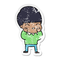 distressed sticker of a happy cartoon boy