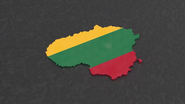 Lithuania rotating 3D country map animation. Glossy surface with reflections.