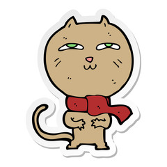 sticker of a cartoon funny cat wearing scarf