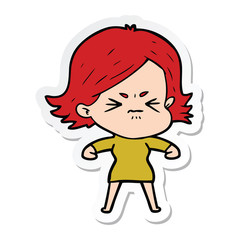 sticker of a cartoon angry girl