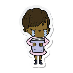 sticker of a cartoon woman crying