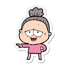 sticker of a cartoon happy old lady
