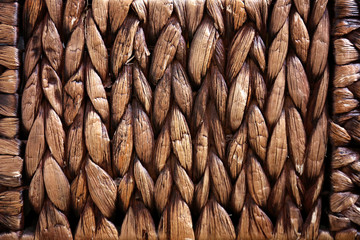 Close up on Side of Dark Braided Banana Leaf Basket
