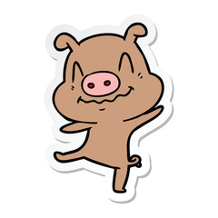 Obraz na płótnie Canvas sticker of a cartoon drunk pig