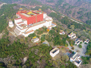 Aerial view of The Putuo Zongcheng Buddhist Temple, one of the Eight Outer Temples of Chengde,...