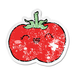 distressed sticker of a cartoon tomato