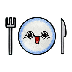 retro grunge texture cartoon dinner plate