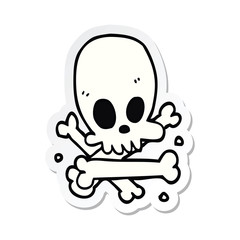 sticker of a cartoon skull and bones