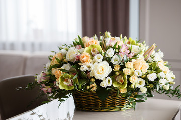 Spring bouquet of flowers, in a basket, a beautiful bouquet