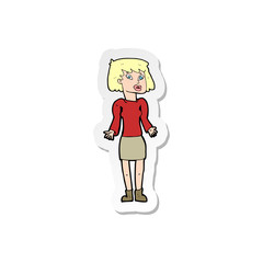 sticker of a cartoon woman shrugging shoulders