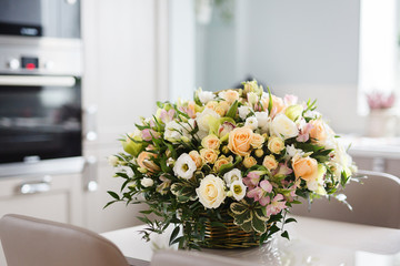 Spring bouquet of flowers, in a basket, a beautiful bouquet