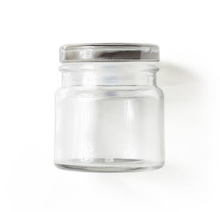Glass container isolated on white background, from above