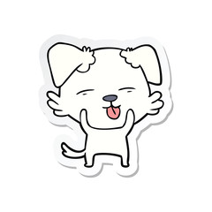 sticker of a cartoon dog sticking out tongue