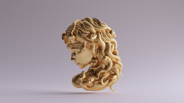 Antique Gold Medusa Bas Relief 3d illustration 3d render	