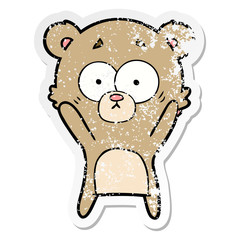 distressed sticker of a worried bear cartoon