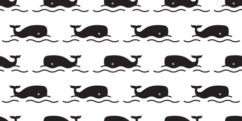whale Seamless pattern fish vector shark dolphin salmon scarf isolated ocean sea cartoon repeat wallpaper tile background illustration doodle