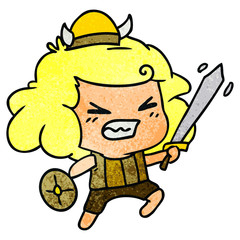 Obraz premium teksturowana kreskówka kawaii dziecko wikingów