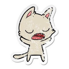 distressed sticker of a talking cat cartoon