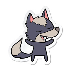 sticker of a cartoon wolf laughing