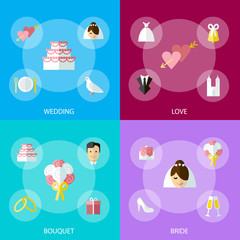 Cartoon Wedding Celebration Symbols Banner Set. Vector
