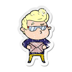 distressed sticker of a cartoon cool guy