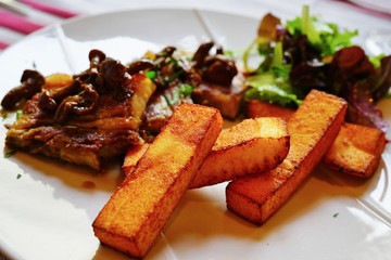 View of a dish with polenta fries
