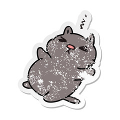 distressed sticker of a quirky hand drawn cartoon cat