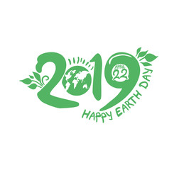 Happy Earth Day. 22 April. 2019. Planet and handwritten 2019 template. Vector illustration.