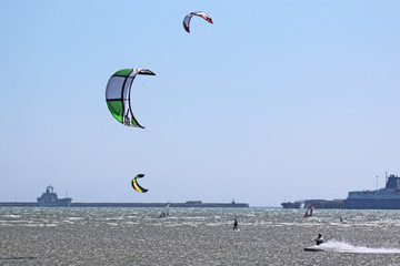 Kitesurfers in Portland Harbour, Dorset