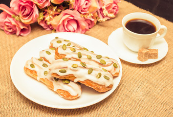homemade eclairs and coffee