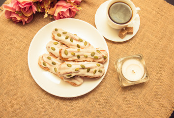 homemade eclairs and coffee