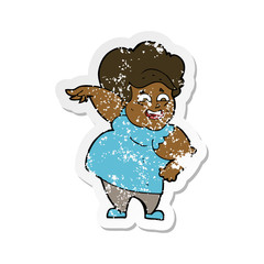 retro distressed sticker of a cartoon oveweight woman