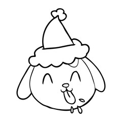 line drawing of a dog face wearing santa hat