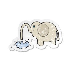 retro distressed sticker of a cartoon elephant squirting water
