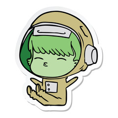 sticker of a cartoon curious astronaut