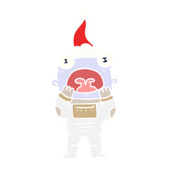 flat color illustration of a alien gasping in surprise wearing santa hat