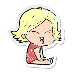 distressed sticker of a happy cartoon girl