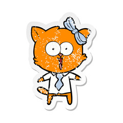 distressed sticker of a cartoon cat