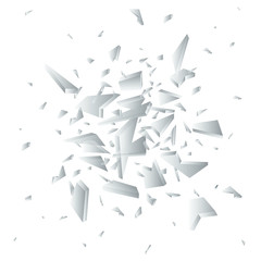 Vector shards of broken glass. Shattered glass pieces isolated on white background. Abstract explosion. 