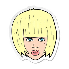 sticker of a cartoon annoyed girl with big hair