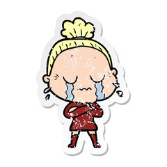 Fototapeta premium distressed sticker of a cartoon crying old lady