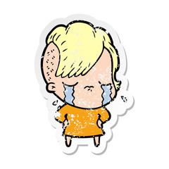 distressed sticker of a cartoon crying girl