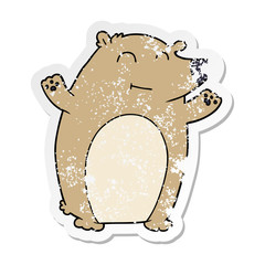 distressed sticker of a happy cartoon bear