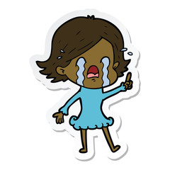 sticker of a cartoon woman crying