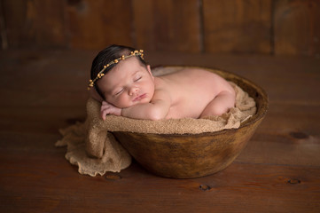 Newborn Baby Girl Wearing a Natural Twig Crown