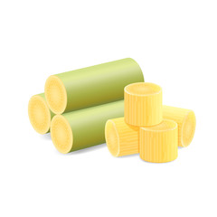 Illustration Sugar Cane, Cane, Pieces of Fresh Sugarcane Green, Sugar Cane Cut Isolated on White Background