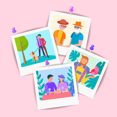 Vector Set of Pictures of elderly and young relatives and friends