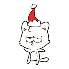 bored line drawing of a cat wearing santa hat