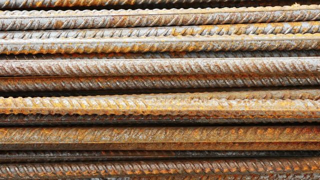 Panning shot of steel rods or bars. Close-up video
